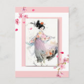 Wispy Waterverf | Dansend Japans Meisje Briefkaart (Voorkant)