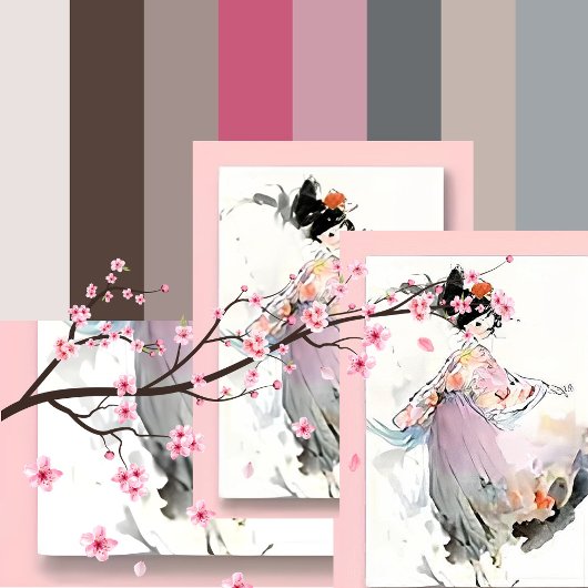 Wispy Waterverf | Dansend Japans Meisje Briefkaart