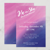 Wispy Waterverf Gender Reveal Invitation Kaart (Voorkant / Achterkant)