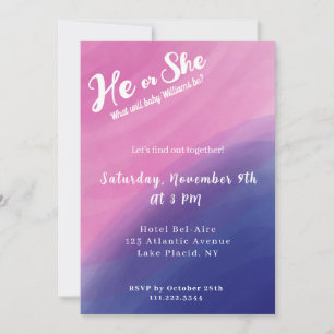 Wispy Waterverf Gender Reveal Invitation Kaart