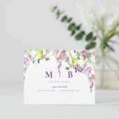 Wispy Wildflowers Monogram Save the Date Briefkaart (Staand voorkant)