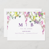 Wispy Wildflowers Monogram Save the Date Briefkaart (Voorkant / Achterkant)