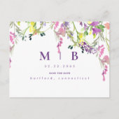 Wispy Wildflowers Monogram Save the Date Briefkaart (Voorkant)