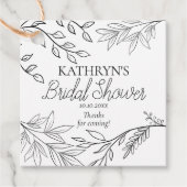 Wispy Zwarte Bloemen Outlines op Kraft Vrijgezelle Bedankjes Labels (Voorkant)