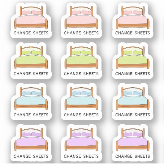Wissel Lakens Beddengoed Reiniging Herinnering Hui Sticker (Voorkant)