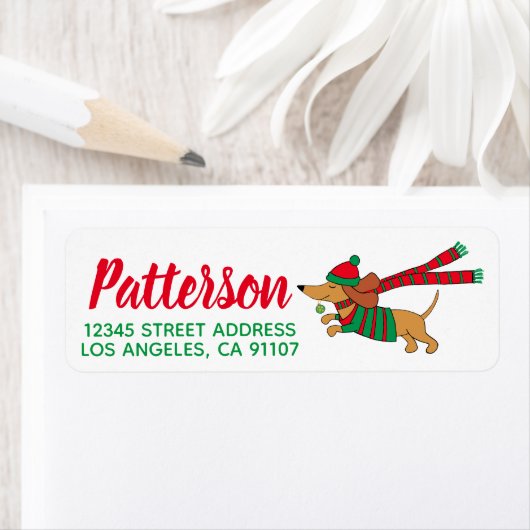 Wissel voor kerstdachshund voor afspelen etiket (Insitu)