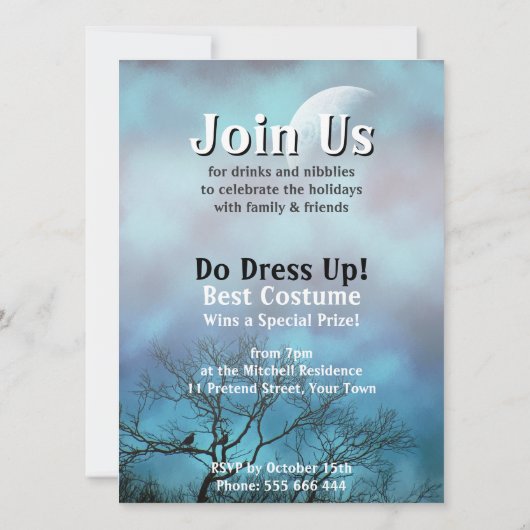 Wisselvallige Maan Wolken Halloween Feest Uitnodig Kaart (Achterkant)