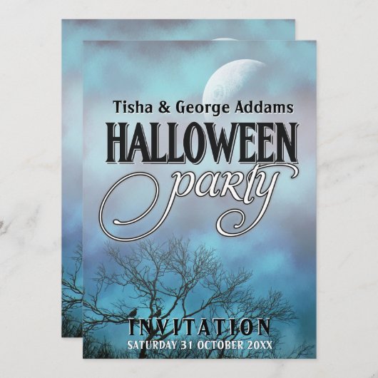 Wisselvallige Maan Wolken Halloween Feest Uitnodig Kaart (Voorkant / Achterkant)