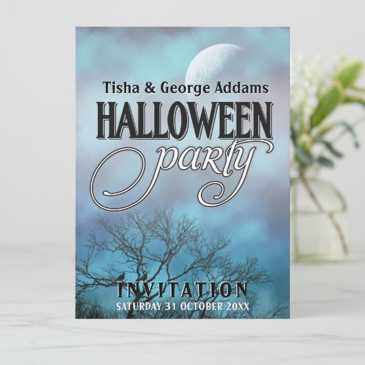 Wisselvallige Maan Wolken Halloween Feest Uitnodig Kaart (Staand voorkant)