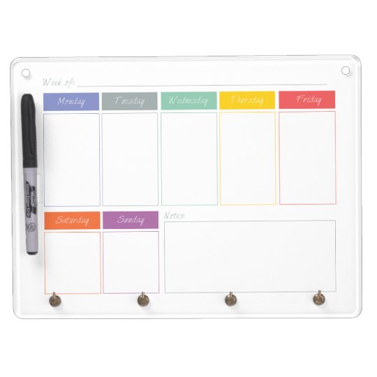 Wist De Wekelijkse Droge Kalender Van De Regenboog Whiteboard Met Sleutelhanger Zazzle Nl