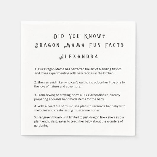 Wist je dat? Dragon Mama leuke feiten Servet (Voorkant)