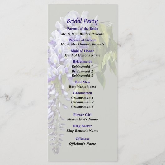 Wisteria and Leaves Wedding Programme Programmakaart (Achterkant)