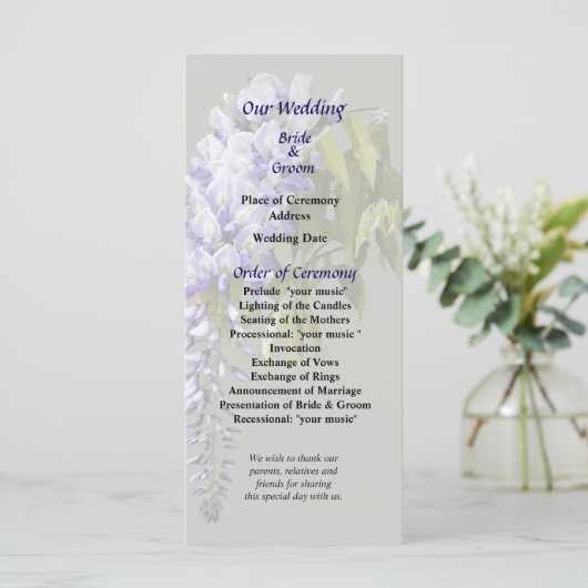 Wisteria and Leaves Wedding Programme Programmakaart (Staand voorkant)