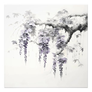 Wisteria Bloemen Inkt Schilderij Foto Afdruk
