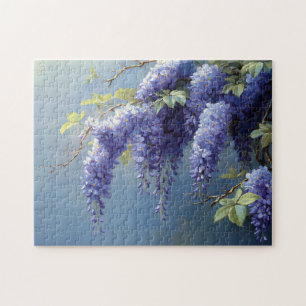 Wisteria bloemen op een zachte blauwe achtergrond legpuzzel