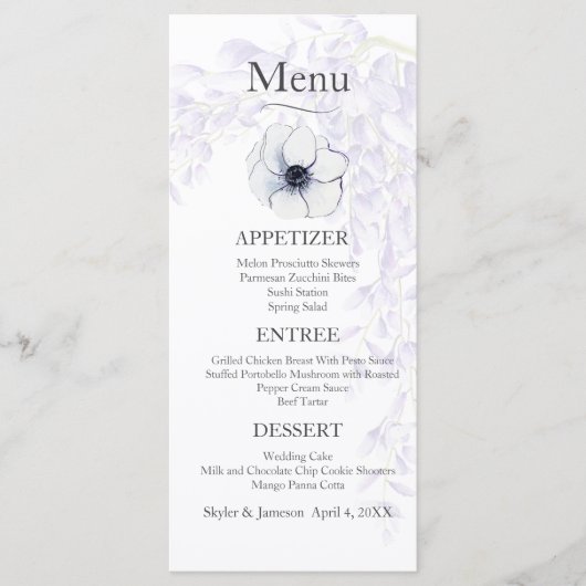 Wisteria Bloesem Trouwmenu Menu (Voorkant)