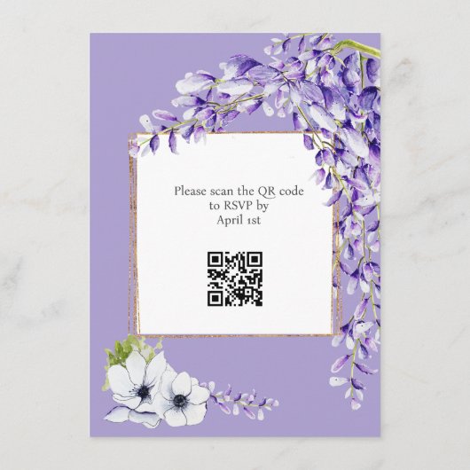 Wisteria Blooms QR Code Wedding Informatiekaartje (Achterkant)