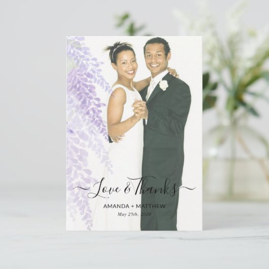 Wisteria Blooms Voeg foto-bruiloft toe Hartelijk d Bedankkaart (Staand voorkant)