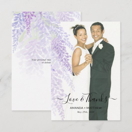 Wisteria Blooms Voeg foto-bruiloft toe Hartelijk d Bedankkaart (Voorkant / Achterkant)