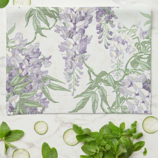 Wisteria Blossom Lichtblauw en Lavendelpatronen Theedoek (Gevouwen)