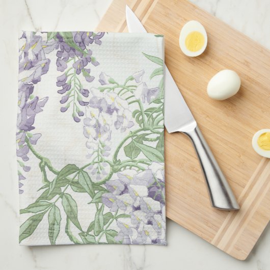 Wisteria Blossom Lichtblauw en Lavendelpatronen Theedoek (Quarter Fold)