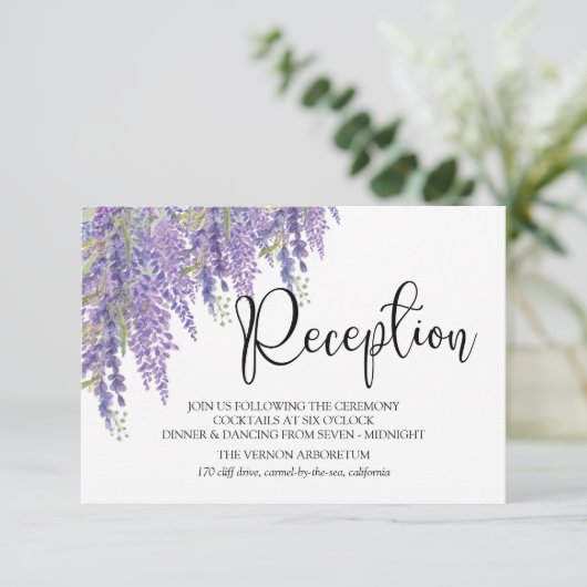 Wisteria boom pastel bruiloft receptie informatiekaartje (Staand voorkant)