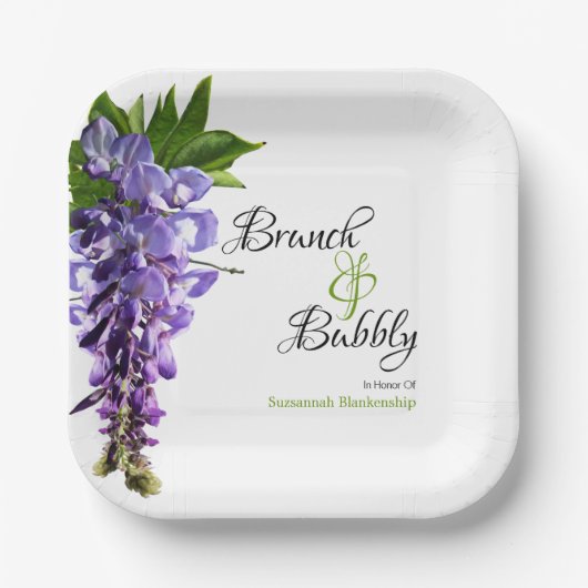 Wisteria Brunch bubble Vrijgezellenfeest op wit Papieren Bordje (Voorkant)