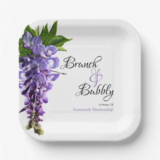 Wisteria Brunch bubble Vrijgezellenfeest op wit Papieren Bordje (Voorkant)