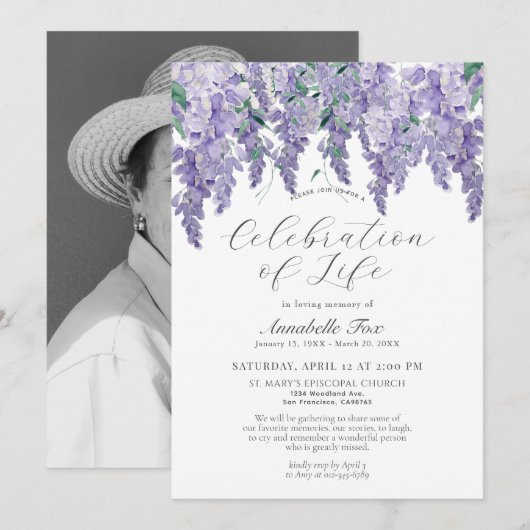 Wisteria Celebration of Life Funeral Memorial Kaart (Voorkant / Achterkant)