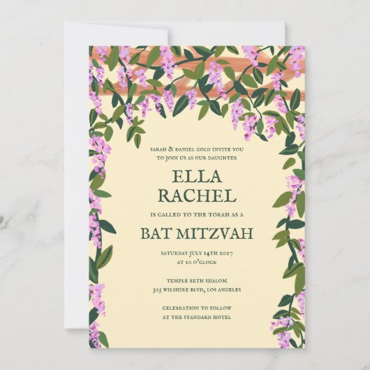 Wisteria Custom B'nai Bat Bar Mitzvah QR Code Kaart (Voorkant)