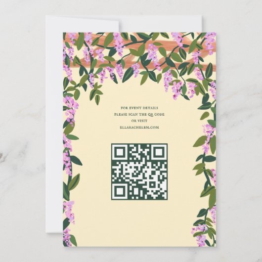 Wisteria Custom B'nai Bat Bar Mitzvah QR Code Kaart (Achterkant)