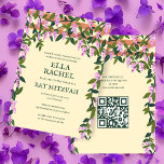 Wisteria Custom B'nai Bat Bar Mitzvah QR Code Kaart<br><div class="desc">Perfecte kaart om een vleermuis mitswa, bar mitswa of andere joodse viering aan te kondigen! Hand gemaakte kunst voor u! VOLLEDIG ! Klik op "Personaliseren" hierboven om de tekst te bewerken en uw link toe te voegen aan de QR-code. Klik op "bewerken met behulp van design tool" om de lettertypen,...</div>