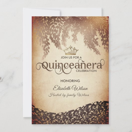  wisteria damast gouden tiara Quinceañera Kaart (Voorkant)