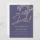 Wisteria Dusty Paarse Gold Wedding Save the Date Kaart (Voorkant)