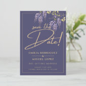 Wisteria Dusty Paarse Gold Wedding Save the Date Kaart (Staand voorkant)