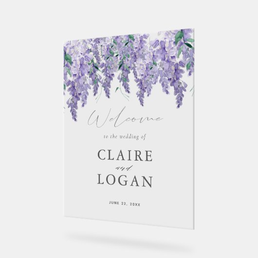 Wisteria Dusty Paarse Waterverf Weddenschap Welkom Acryl Bord (Hoek)