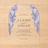 Wisteria Dusty Paarse Waterverf Wedding Acryl Uitnodigingen (Voorkant)