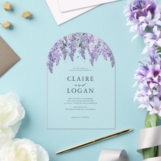 Wisteria Dusty Paarse Waterverf Wedding Acryl Uitnodigingen (Insitu (Huwelijk))