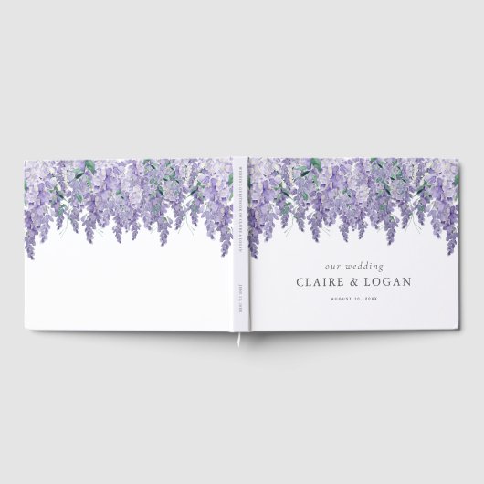 Wisteria Dusty Paarse Waterverf Wedding Gastenboek (Volledig)