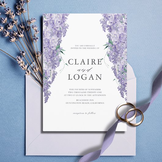 Wisteria Dusty Paarse Waterverf Wedding Invitatio Kaart