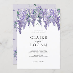 Wisteria Dusty Paarse Waterverf Wedding Invitatio Kaart