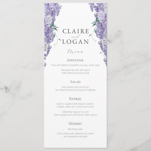 Wisteria Dusty Paarse Waterverf Wedding Menu (Voorkant)