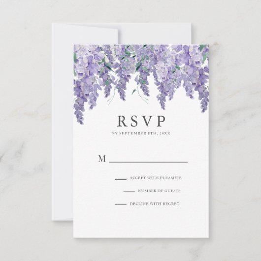 Wisteria Dusty Paarse Waterverf Wedding RSVP-kaart RSVP Kaartje (Voorkant)