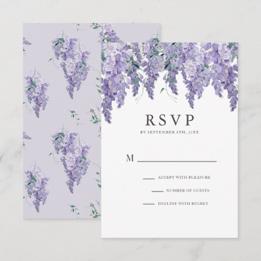 Wisteria Dusty Paarse Waterverf Wedding RSVP-kaart RSVP Kaartje (Voorkant / Achterkant)
