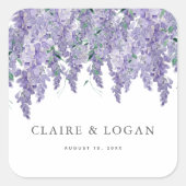 Wisteria Dusty Paarse Waterverf Wedding Vierkante Sticker (Voorkant)