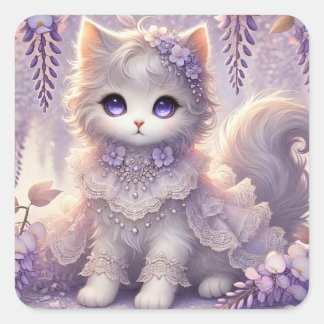 Wisteria en kant prinses kat vierkante sticker