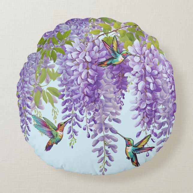 Wisteria en kolibries rond kussen (Voorkant)