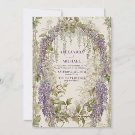  Wisteria Floral Art Nouveau bruiloft Kaart (Voorkant)