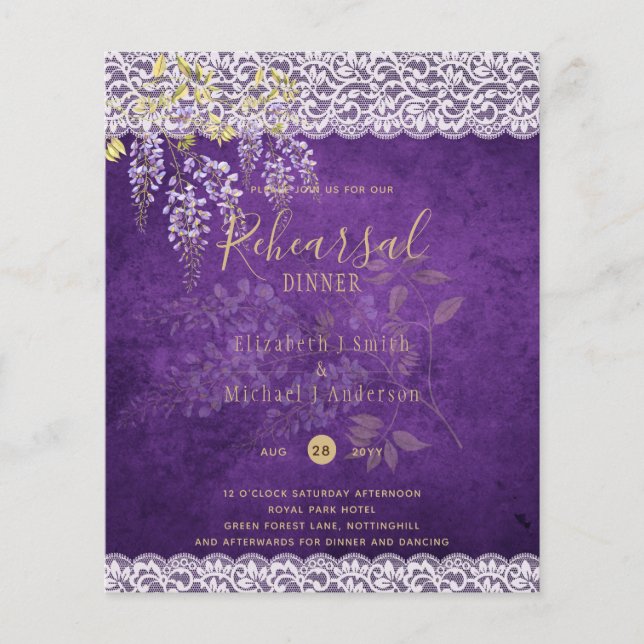 Wisteria Floral Lace REHEARSAL DINNER INVITE (Voorkant)