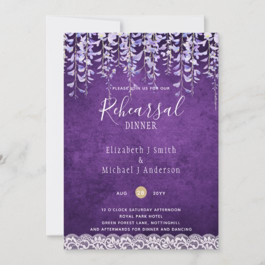 Wisteria Floral Lace REHEARSAL DINNER INVITE Kaart (Voorkant)